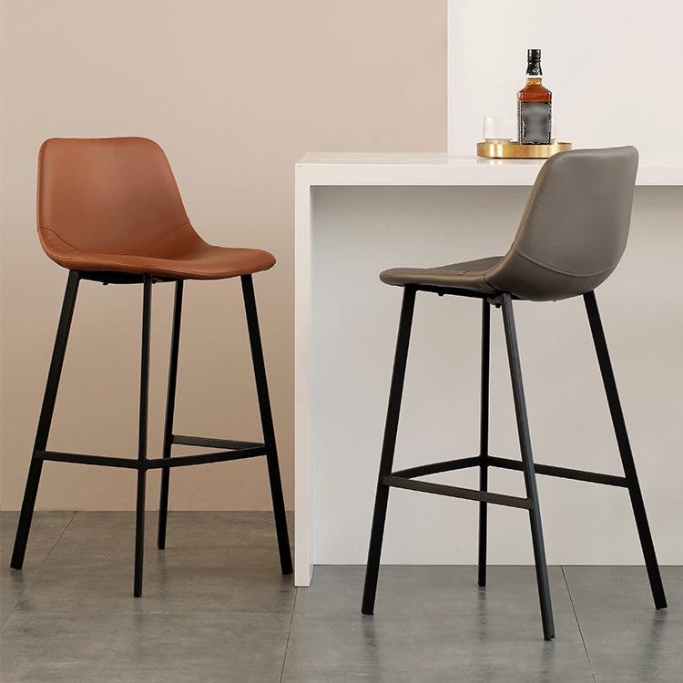 Contemporary Mental Leather Bar Stools Indoor Barstool with Iron Legs and Low Back Clearhalo 'Bar Furniture' 'Bar Stools' 'bar_stools' 'furn' 'furn_bar_stools' 'furniture_bar_stools' 'Kitchen & Dining Furniture' 'kitchen&dining_furn' 'kitchen' 'kitchen_furn' Furniture' 4372225