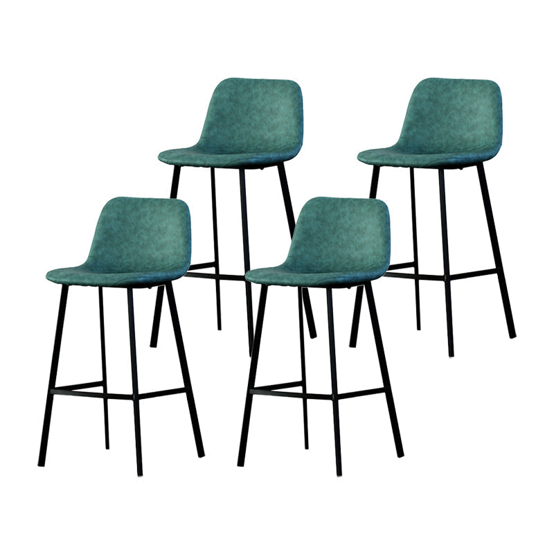 Contemporary Mental Leather Bar Stools Indoor Barstool with Iron Legs and Low Back Blue 4 Piece Set Clearhalo 'Bar Furniture' 'Bar Stools' 'bar_stools' 'furn' 'furn_bar_stools' 'furniture_bar_stools' 'Kitchen & Dining Furniture' 'kitchen&dining_furn' 'kitchen' 'kitchen_furn' Furniture' 4372229