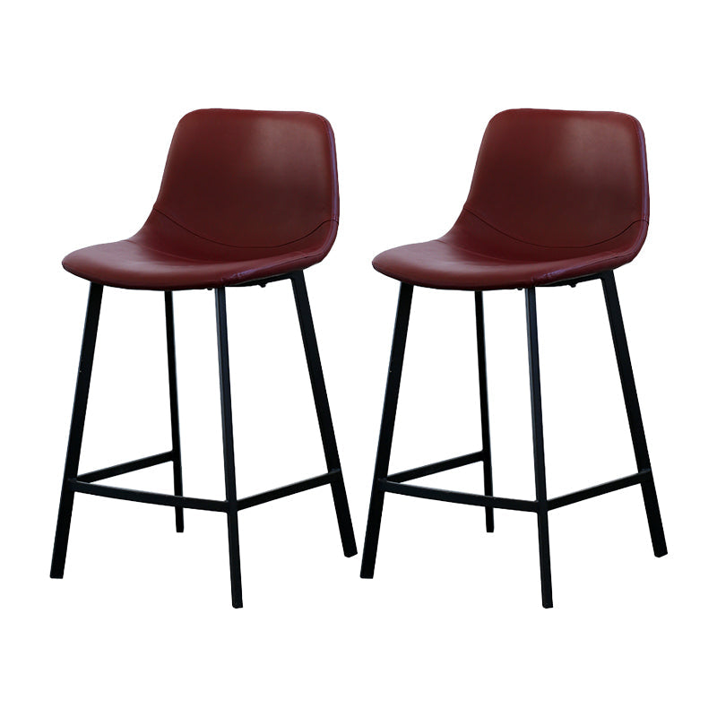 Contemporary Mental Leather Bar Stools Indoor Barstool with Iron Legs and Low Back Brick Red 2 Piece Set Clearhalo 'Bar Furniture' 'Bar Stools' 'bar_stools' 'furn' 'furn_bar_stools' 'furniture_bar_stools' 'Kitchen & Dining Furniture' 'kitchen&dining_furn' 'kitchen' 'kitchen_furn' Furniture' 4372234