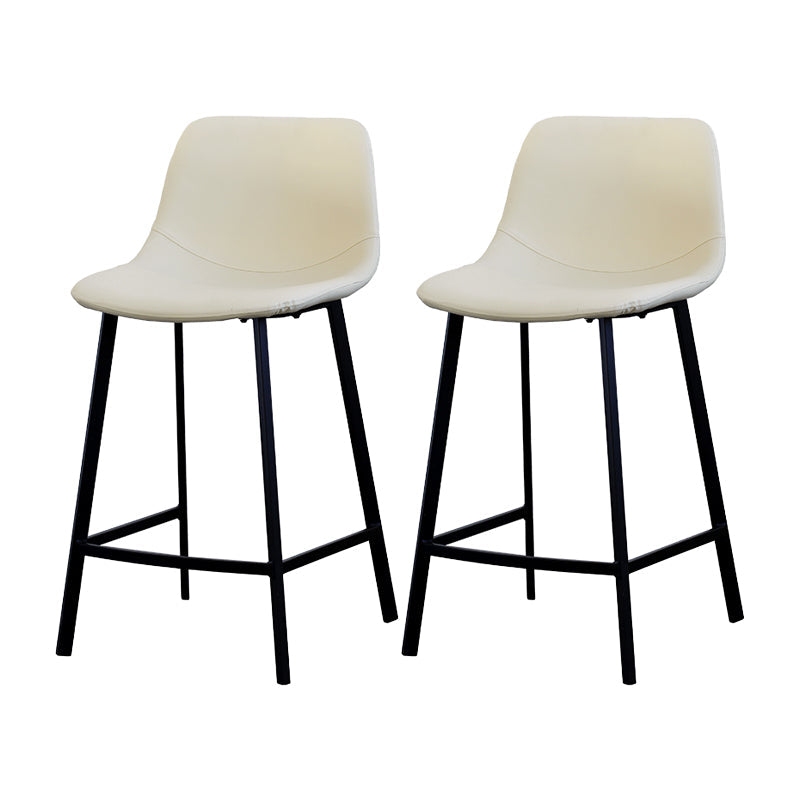 Contemporary Mental Leather Bar Stools Indoor Barstool with Iron Legs and Low Back Ivory 2 Piece Set Clearhalo 'Bar Furniture' 'Bar Stools' 'bar_stools' 'furn' 'furn_bar_stools' 'furniture_bar_stools' 'Kitchen & Dining Furniture' 'kitchen&dining_furn' 'kitchen' 'kitchen_furn' Furniture' 4372251
