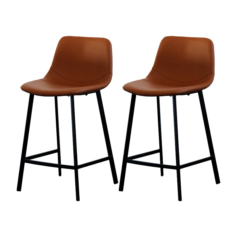 Contemporary Mental Leather Bar Stools Indoor Barstool with Iron Legs and Low Back Maroon 2 Piece Set Clearhalo 'Bar Furniture' 'Bar Stools' 'bar_stools' 'furn' 'furn_bar_stools' 'furniture_bar_stools' 'Kitchen & Dining Furniture' 'kitchen&dining_furn' 'kitchen' 'kitchen_furn' Furniture' 4372254