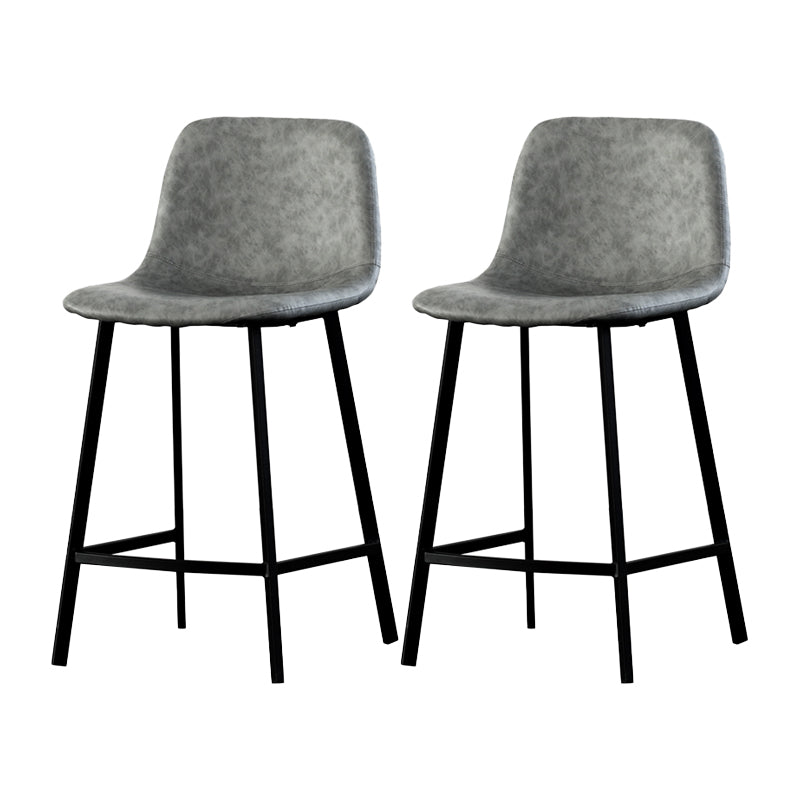 Contemporary Mental Leather Bar Stools Indoor Barstool with Iron Legs and Low Back Grey 2 Piece Set Clearhalo 'Bar Furniture' 'Bar Stools' 'bar_stools' 'furn' 'furn_bar_stools' 'furniture_bar_stools' 'Kitchen & Dining Furniture' 'kitchen&dining_furn' 'kitchen' 'kitchen_furn' Furniture' 4372257