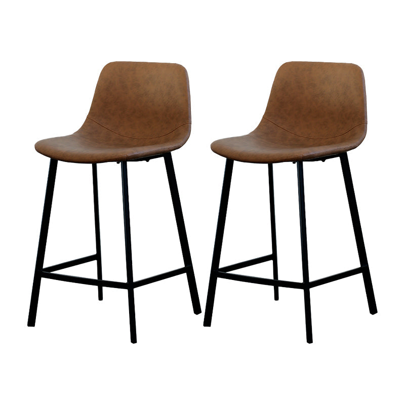 Contemporary Mental Leather Bar Stools Indoor Barstool with Iron Legs and Low Back Brown 2 Piece Set Clearhalo 'Bar Furniture' 'Bar Stools' 'bar_stools' 'furn' 'furn_bar_stools' 'furniture_bar_stools' 'Kitchen & Dining Furniture' 'kitchen&dining_furn' 'kitchen' 'kitchen_furn' Furniture' 4372263