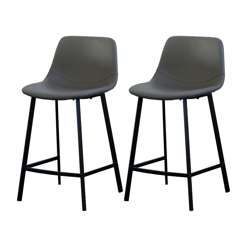 Contemporary Mental Leather Bar Stools Indoor Barstool with Iron Legs and Low Back Silver Gray 2 Piece Set Clearhalo 'Bar Furniture' 'Bar Stools' 'bar_stools' 'furn' 'furn_bar_stools' 'furniture_bar_stools' 'Kitchen & Dining Furniture' 'kitchen&dining_furn' 'kitchen' 'kitchen_furn' Furniture' 4372268