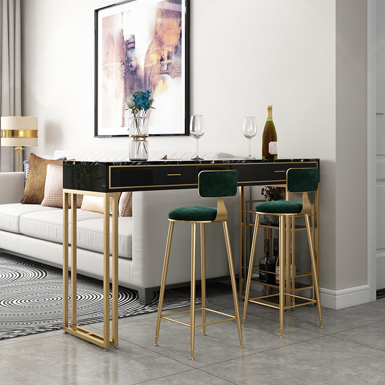 Glam Gold Metal Bar Height Pub Table Rectangle Sled Pub Height Dining Table Black-Gold Without Chairs Clearhalo 'Bar Furniture' 'Bar Tables' 'bar_tables' 'furn' 'furn_bar_tables' 'Furniture' 'furniture_bar_tables' 'Kitchen & Dining Furniture' 'kitchen&dining_furn' 'kitchen' 4372294