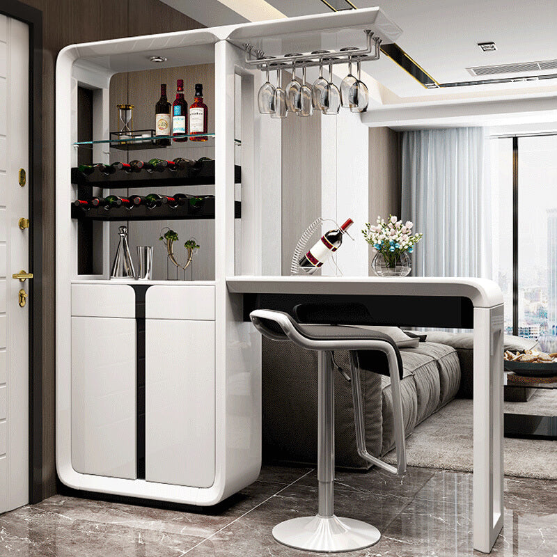 Glam White Laminate Bar Table 39.3"H Bistro Table with Wine Glass Holders, Only Table 70.9"L x 15.7"W x 39.4"H Without Chairs Clearhalo 'Bar Furniture' 'Bar Tables' 'bar_tables' 'furn' 'furn_bar_tables' 'Furniture' 'furniture_bar_tables' 'Kitchen & Dining Furniture' 'kitchen&dining_furn' 'kitchen' 4372300