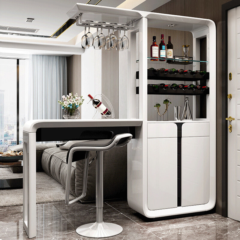 Glam White Laminate Bar Table 39.3"H Bistro Table with Wine Glass Holders, Only Table 63"L x 15.7"W x 39.4"H Without Chairs Clearhalo 'Bar Furniture' 'Bar Tables' 'bar_tables' 'furn' 'furn_bar_tables' 'Furniture' 'furniture_bar_tables' 'Kitchen & Dining Furniture' 'kitchen&dining_furn' 'kitchen' 4372301