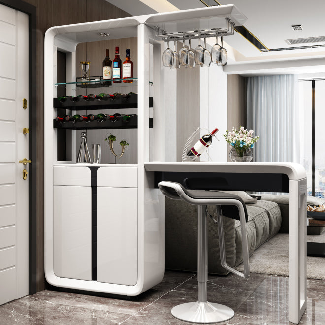 Glam White Laminate Bar Table 39.3"H Bistro Table with Wine Glass Holders, Only Table 55.1"L x 15.7"W x 39.4"H Without Chairs Clearhalo 'Bar Furniture' 'Bar Tables' 'bar_tables' 'furn' 'furn_bar_tables' 'Furniture' 'furniture_bar_tables' 'Kitchen & Dining Furniture' 'kitchen&dining_furn' 'kitchen' 4372302