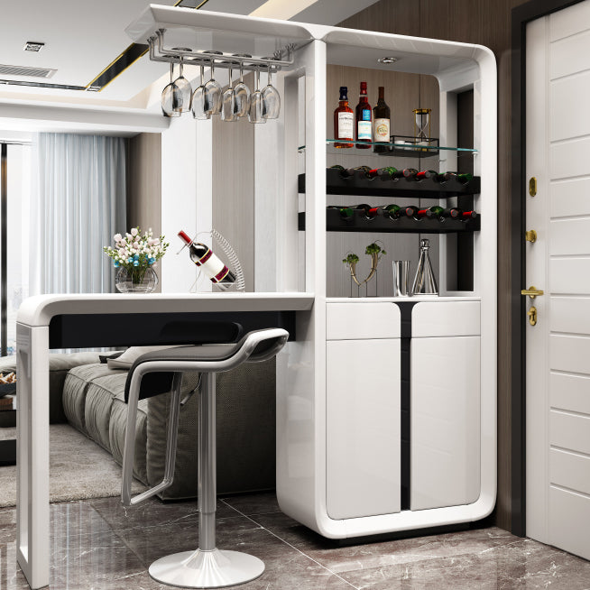 Glam White Laminate Bar Table 39.3"H Bistro Table with Wine Glass Holders, Only Table Clearhalo 'Bar Furniture' 'Bar Tables' 'bar_tables' 'furn' 'furn_bar_tables' 'Furniture' 'furniture_bar_tables' 'Kitchen & Dining Furniture' 'kitchen&dining_furn' 'kitchen' 4372303