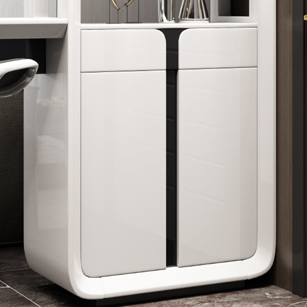 Glam White Laminate Bar Table 39.3"H Bistro Table with Wine Glass Holders, Only Table Clearhalo 'Bar Furniture' 'Bar Tables' 'bar_tables' 'furn' 'furn_bar_tables' 'Furniture' 'furniture_bar_tables' 'Kitchen & Dining Furniture' 'kitchen&dining_furn' 'kitchen' 4372306