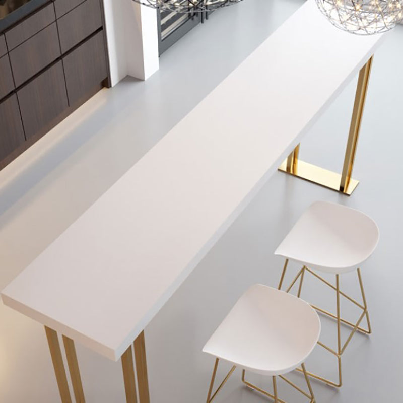 Dining Room Rectangle Wood Top Counter Table Gold Legs Glam Style Bar Table Clearhalo 'Bar Furniture' 'Bar Tables' 'bar_tables' 'furn' 'furn_bar_tables' 'Furniture' 'furniture_bar_tables' 'Kitchen & Dining Furniture' 'kitchen&dining_furn' 'kitchen' 4372336