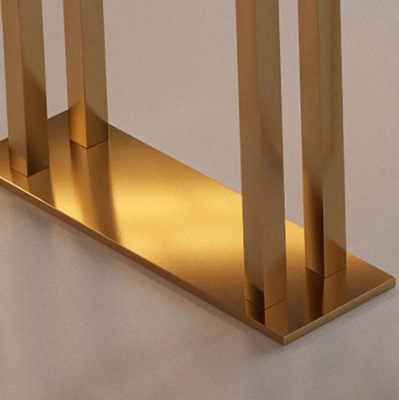 Dining Room Rectangle Wood Top Counter Table Gold Legs Glam Style Bar Table Clearhalo 'Bar Furniture' 'Bar Tables' 'bar_tables' 'furn' 'furn_bar_tables' 'Furniture' 'furniture_bar_tables' 'Kitchen & Dining Furniture' 'kitchen&dining_furn' 'kitchen' 4372337