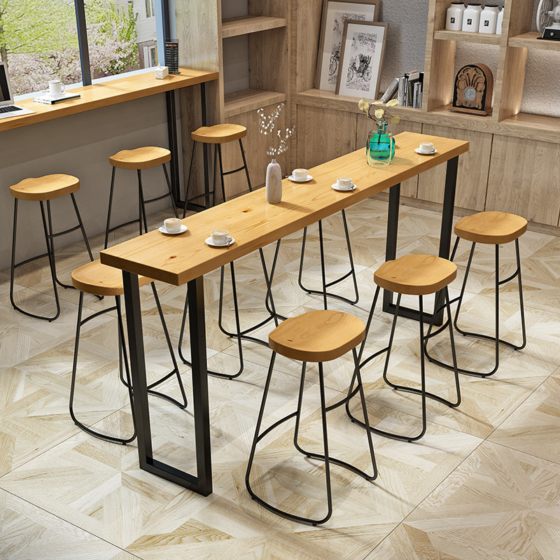 Industrial Style Bar Table 42-inch Height Original Wood Metal Base Bistro Table 86.6"L x 15.7"W x 41.3"H Without Chairs Clearhalo 'Bar Furniture' 'Bar Tables' 'bar_tables' 'furn' 'furn_bar_tables' 'Furniture' 'furniture_bar_tables' 'Kitchen & Dining Furniture' 'kitchen&dining_furn' 'kitchen' 4372405