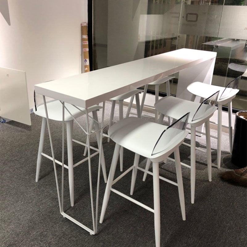 Industrial Style Bar Table 42-inch Height White Wood Top Metal Base Bistro Table 86.6"L x 15.7"W x 41.3"H Without Chairs Clearhalo 'Bar Furniture' 'Bar Tables' 'bar_tables' 'furn' 'furn_bar_tables' 'Furniture' 'furniture_bar_tables' 'Kitchen & Dining Furniture' 'kitchen&dining_furn' 'kitchen' 4372423