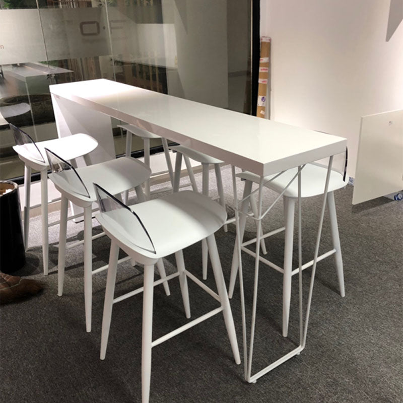 Industrial Style Bar Table 42-inch Height White Wood Top Metal Base Bistro Table 94.5"L x 15.7"W x 41.3"H Without Chairs Clearhalo 'Bar Furniture' 'Bar Tables' 'bar_tables' 'furn' 'furn_bar_tables' 'Furniture' 'furniture_bar_tables' 'Kitchen & Dining Furniture' 'kitchen&dining_furn' 'kitchen' 4372425