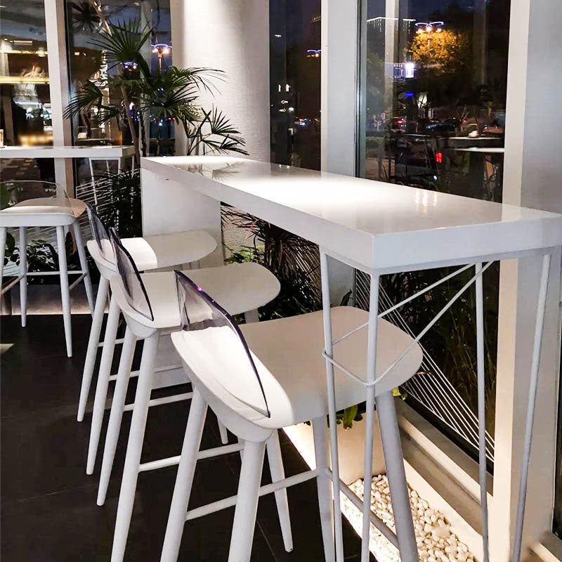 Industrial Style Bar Table 42-inch Height White Wood Top Metal Base Bistro Table Clearhalo 'Bar Furniture' 'Bar Tables' 'bar_tables' 'furn' 'furn_bar_tables' 'Furniture' 'furniture_bar_tables' 'Kitchen & Dining Furniture' 'kitchen&dining_furn' 'kitchen' 4372427