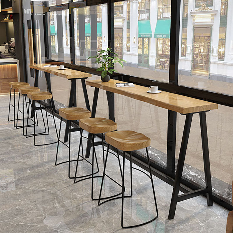Dining Room Rectangle Wood Top Counter Table Metal Black Legs Industrial Bar Table 70.9"L x 15.7"W x 41.3"H Without Chairs Clearhalo 'Bar Furniture' 'Bar Tables' 'bar_tables' 'furn' 'furn_bar_tables' 'Furniture' 'furniture_bar_tables' 'Kitchen & Dining Furniture' 4372464