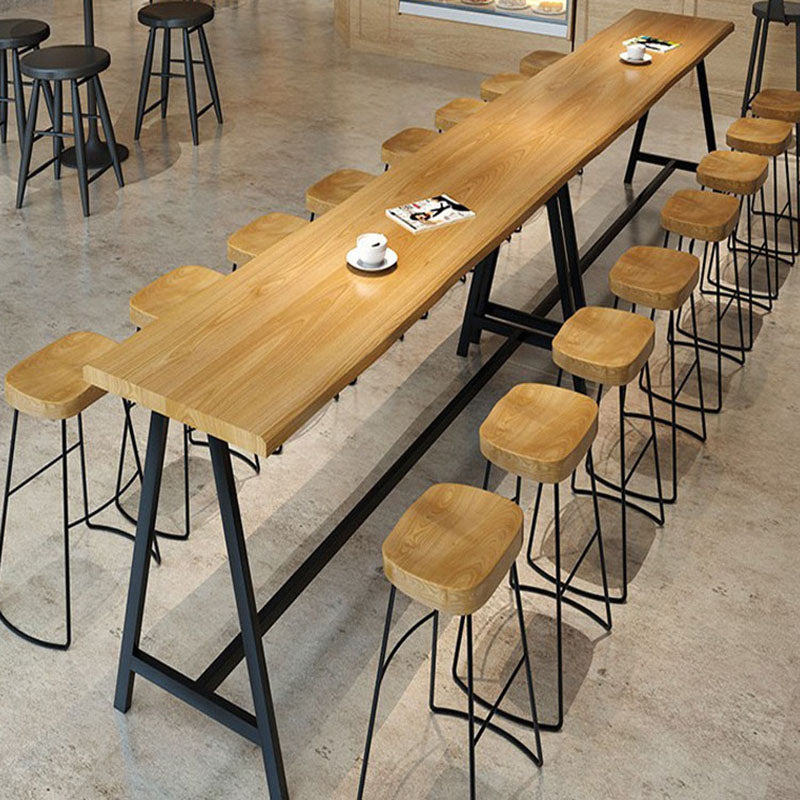 Dining Room Rectangle Wood Top Counter Table Metal Black Legs Industrial Bar Table 78.7"L x 15.7"W x 41.3"H Without Chairs Clearhalo 'Bar Furniture' 'Bar Tables' 'bar_tables' 'furn' 'furn_bar_tables' 'Furniture' 'furniture_bar_tables' 'Kitchen & Dining Furniture' 4372465