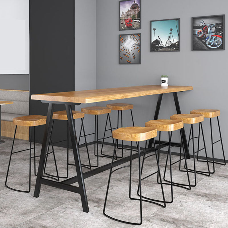 Dining Room Rectangle Wood Top Counter Table Metal Black Legs Industrial Bar Table 63"L x 15.7"W x 41.3"H Without Chairs Clearhalo 'Bar Furniture' 'Bar Tables' 'bar_tables' 'furn' 'furn_bar_tables' 'Furniture' 'furniture_bar_tables' 'Kitchen & Dining Furniture' 4372466