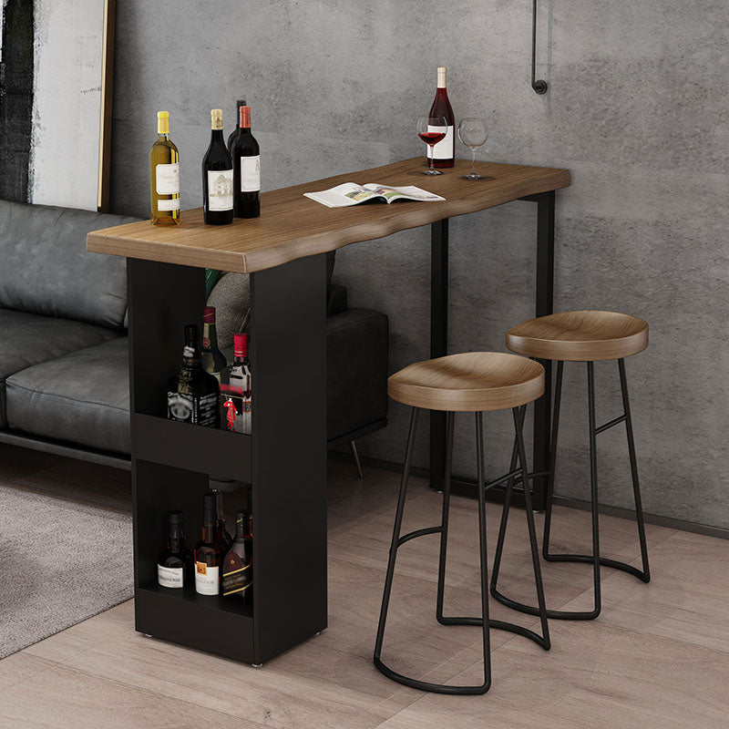 Industrial Pine Pub Bar Table Indoor Iron Double Pedestal Bar Dining Table with 2-Shelf Clearhalo 'Bar Furniture' 'Bar Tables' 'bar_tables' 'furn' 'furn_bar_tables' 'Furniture' 'furniture_bar_tables' 'Kitchen & Dining Furniture' 'kitchen&dining_furn' 'kitchen' 4372527
