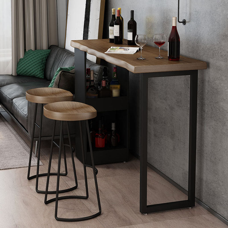Industrial Pine Pub Bar Table Indoor Iron Double Pedestal Bar Dining Table with 2-Shelf Clearhalo 'Bar Furniture' 'Bar Tables' 'bar_tables' 'furn' 'furn_bar_tables' 'Furniture' 'furniture_bar_tables' 'Kitchen & Dining Furniture' 'kitchen&dining_furn' 'kitchen' 4372535