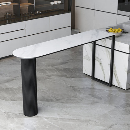 Glam Stone Pub Bar Table Indoor Iron Double Pedestal Bar Dining Table, Only Table Black White Clearhalo 'Bar Furniture' 'Bar Tables' 'bar_tables' 'furn' 'furn_bar_tables' 'Furniture' 'furniture_bar_tables' 'Kitchen & Dining Furniture' 'kitchen&dining_furn' 'kitchen' 4372543