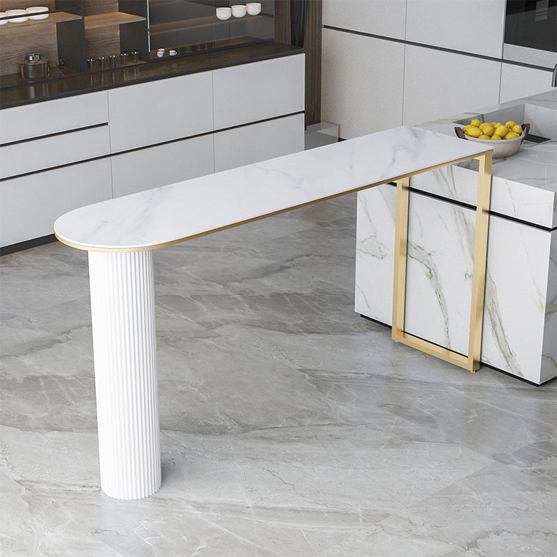 Glam Stone Pub Bar Table Indoor Iron Double Pedestal Bar Dining Table, Only Table Gold White Clearhalo 'Bar Furniture' 'Bar Tables' 'bar_tables' 'furn' 'furn_bar_tables' 'Furniture' 'furniture_bar_tables' 'Kitchen & Dining Furniture' 'kitchen&dining_furn' 'kitchen' 4372545