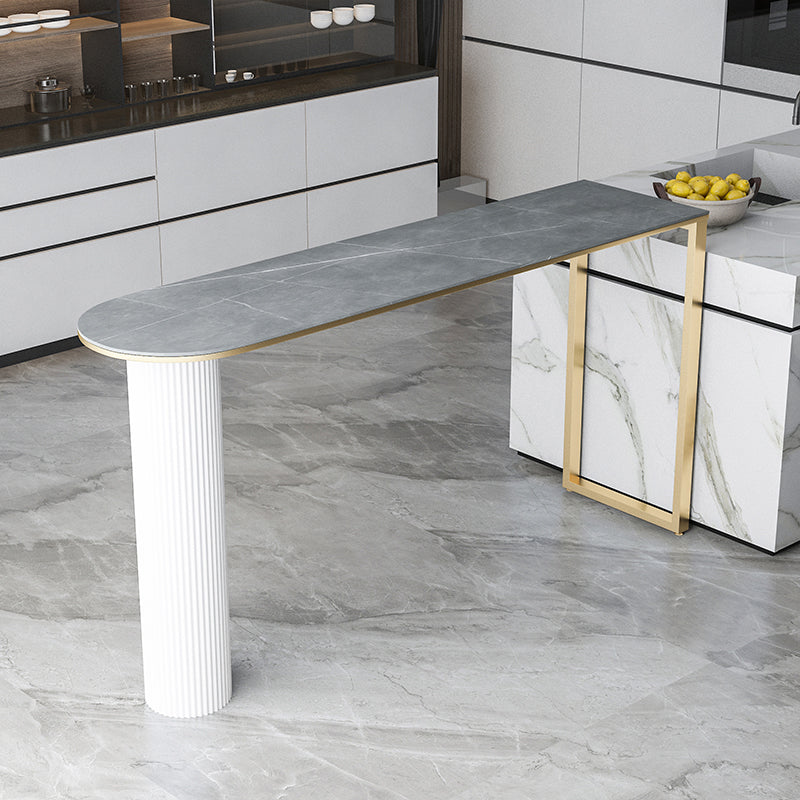 Glam Stone Pub Bar Table Indoor Iron Double Pedestal Bar Dining Table, Only Table Gold Gray Clearhalo 'Bar Furniture' 'Bar Tables' 'bar_tables' 'furn' 'furn_bar_tables' 'Furniture' 'furniture_bar_tables' 'Kitchen & Dining Furniture' 'kitchen&dining_furn' 'kitchen' 4372547