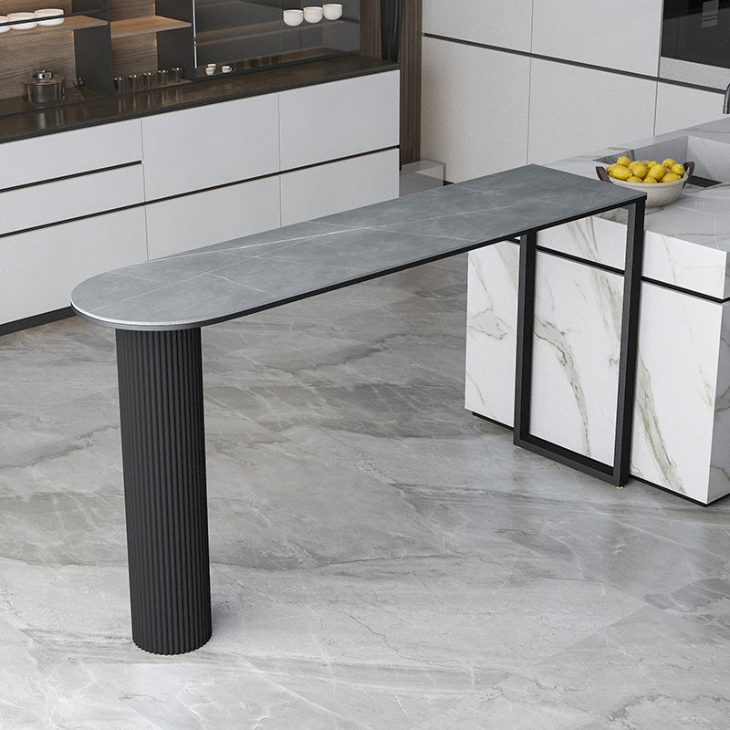 Glam Stone Pub Bar Table Indoor Iron Double Pedestal Bar Dining Table, Only Table Black Gray Clearhalo 'Bar Furniture' 'Bar Tables' 'bar_tables' 'furn' 'furn_bar_tables' 'Furniture' 'furniture_bar_tables' 'Kitchen & Dining Furniture' 'kitchen&dining_furn' 'kitchen' 4372549