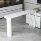 Glam Stone Pub Bar Table Indoor Iron Double Pedestal Bar Dining Table, Only Table 39.4"L x 15.7"W x 41.3"H White White Clearhalo 'Bar Furniture' 'Bar Tables' 'bar_tables' 'furn' 'furn_bar_tables' 'Furniture' 'furniture_bar_tables' 'Kitchen & Dining Furniture' 'kitchen&dining_furn' 'kitchen' 4372551