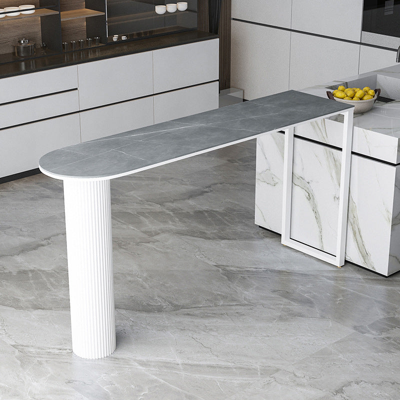 Glam Stone Pub Bar Table Indoor Iron Double Pedestal Bar Dining Table, Only Table White Gray Clearhalo 'Bar Furniture' 'Bar Tables' 'bar_tables' 'furn' 'furn_bar_tables' 'Furniture' 'furniture_bar_tables' 'Kitchen & Dining Furniture' 'kitchen&dining_furn' 'kitchen' 4372552