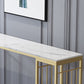 Glam Rectangle Stone Pub Bar Table Gold Iron Double Pedestal Bar Dining Table with 2-Shelf Clearhalo 'Bar Furniture' 'Bar Tables' 'bar_tables' 'furn' 'furn_bar_tables' 'Furniture' 'furniture_bar_tables' 'Kitchen & Dining Furniture' 'kitchen&dining_furn' 'kitchen' 4372567