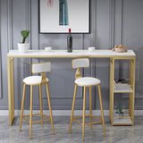 Glam Rectangle Stone Pub Bar Table Gold Iron Double Pedestal Bar Dining Table with 2-Shelf Clearhalo 'Bar Furniture' 'Bar Tables' 'bar_tables' 'furn' 'furn_bar_tables' 'Furniture' 'furniture_bar_tables' 'Kitchen & Dining Furniture' 'kitchen&dining_furn' 'kitchen' 4372569