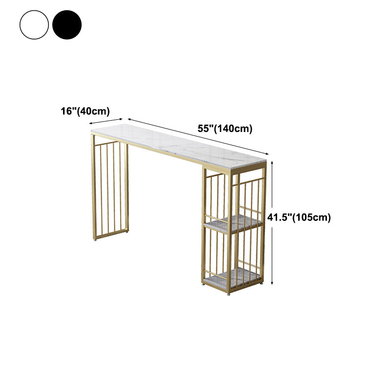 Glam Rectangle Stone Pub Bar Table Gold Iron Double Pedestal Bar Dining Table with 2-Shelf Clearhalo 'Bar Furniture' 'Bar Tables' 'bar_tables' 'furn' 'furn_bar_tables' 'Furniture' 'furniture_bar_tables' 'Kitchen & Dining Furniture' 'kitchen&dining_furn' 'kitchen' 4372572