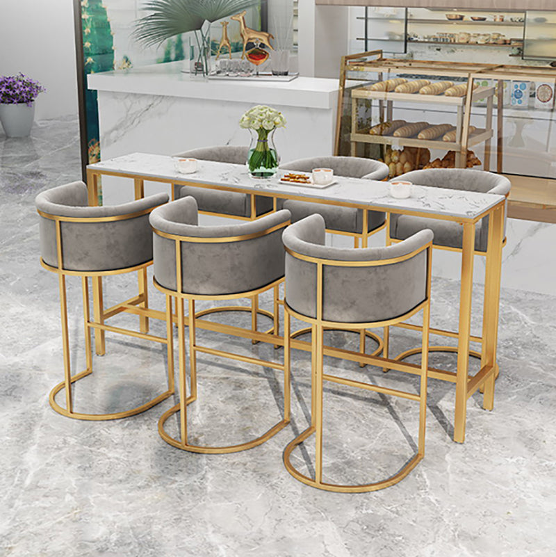 Glam White Faux Marble Pub Bar Table Indoor Gold Bar Dining Table Fixed Table, Only Table 55.1"L x 15.7"W x 41.3"H Without Chairs Clearhalo 'Bar Furniture' 'Bar Tables' 'bar_tables' 'furn' 'furn_bar_tables' 'Furniture' 'furniture_bar_tables' 'Kitchen & Dining Furniture' 'kitchen&dining_furn' 'kitchen' 4372599