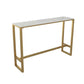 Glam Rectangle Faux Marble Pub Bar Table Iron Bar Dining Table with Trestle Pedestal Gold Without Chairs Clearhalo 'Bar Furniture' 'Bar Tables' 'bar_tables' 'furn' 'furn_bar_tables' 'Furniture' 'furniture_bar_tables' 'Kitchen & Dining Furniture' 'kitchen&dining_furn' 'kitchen' 4372614