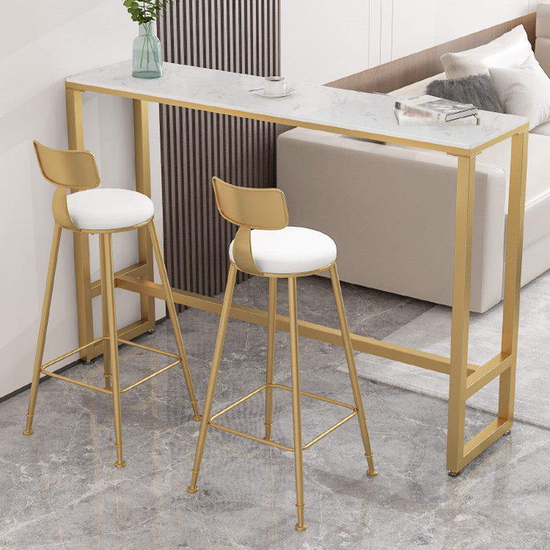 Glam Rectangle Faux Marble Pub Bar Table Iron Bar Dining Table with Trestle Pedestal Clearhalo 'Bar Furniture' 'Bar Tables' 'bar_tables' 'furn' 'furn_bar_tables' 'Furniture' 'furniture_bar_tables' 'Kitchen & Dining Furniture' 'kitchen&dining_furn' 'kitchen' 4372617