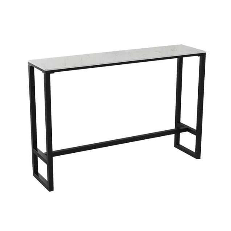 Glam Rectangle Faux Marble Pub Bar Table Iron Bar Dining Table with Trestle Pedestal Black Without Chairs Clearhalo 'Bar Furniture' 'Bar Tables' 'bar_tables' 'furn' 'furn_bar_tables' 'Furniture' 'furniture_bar_tables' 'Kitchen & Dining Furniture' 'kitchen&dining_furn' 'kitchen' 4372618