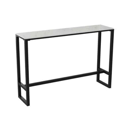 Glam Rectangle Faux Marble Pub Bar Table Iron Bar Dining Table with Trestle Pedestal Black Without Chairs Clearhalo 'Bar Furniture' 'Bar Tables' 'bar_tables' 'furn' 'furn_bar_tables' 'Furniture' 'furniture_bar_tables' 'Kitchen & Dining Furniture' 'kitchen&dining_furn' 'kitchen' 4372618