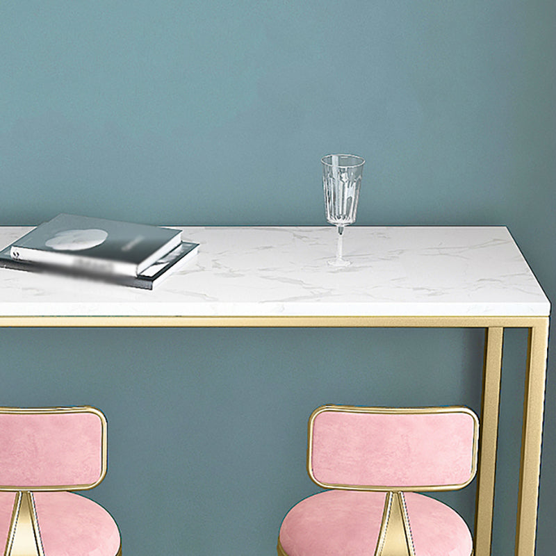 Glam Rectangle Faux Marble Pub Bar Table Iron Bar Dining Table with Trestle Pedestal Clearhalo 'Bar Furniture' 'Bar Tables' 'bar_tables' 'furn' 'furn_bar_tables' 'Furniture' 'furniture_bar_tables' 'Kitchen & Dining Furniture' 'kitchen&dining_furn' 'kitchen' 4372622