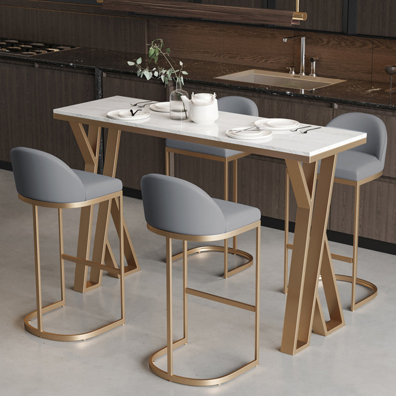 Glam Rectangle Faux Marble Pub Bar Table Gold Iron Bar Dining Table with Double Pedestal Clearhalo 'Bar Furniture' 'Bar Tables' 'bar_tables' 'furn' 'furn_bar_tables' 'Furniture' 'furniture_bar_tables' 'Kitchen & Dining Furniture' 'kitchen&dining_furn' 'kitchen' 4372629