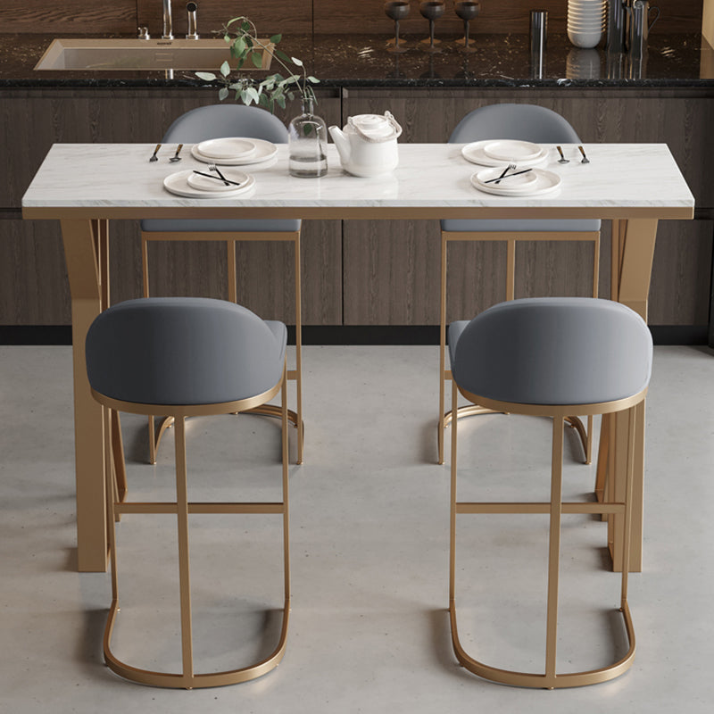 Glam Rectangle Faux Marble Pub Bar Table Gold Iron Bar Dining Table with Double Pedestal 55.1"L x 15.7"W x 41.3"H Without Chairs Clearhalo 'Bar Furniture' 'Bar Tables' 'bar_tables' 'furn' 'furn_bar_tables' 'Furniture' 'furniture_bar_tables' 'Kitchen & Dining Furniture' 'kitchen&dining_furn' 'kitchen' 4372632