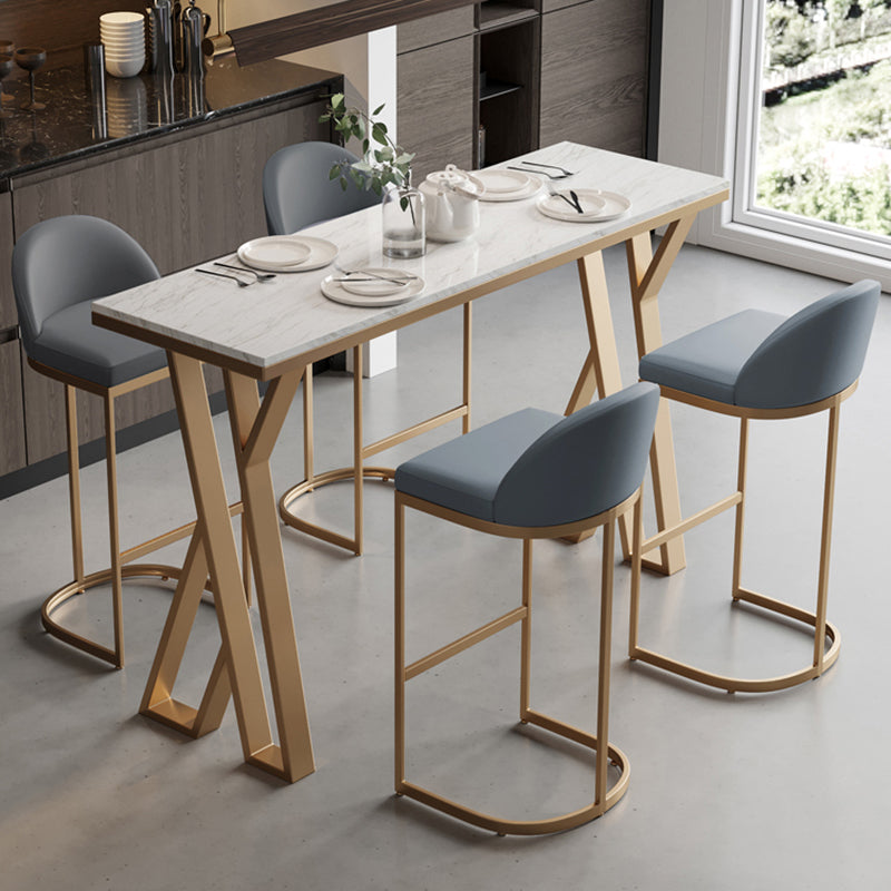 Glam Rectangle Faux Marble Pub Bar Table Gold Iron Bar Dining Table with Double Pedestal Clearhalo 'Bar Furniture' 'Bar Tables' 'bar_tables' 'furn' 'furn_bar_tables' 'Furniture' 'furniture_bar_tables' 'Kitchen & Dining Furniture' 'kitchen&dining_furn' 'kitchen' 4372637