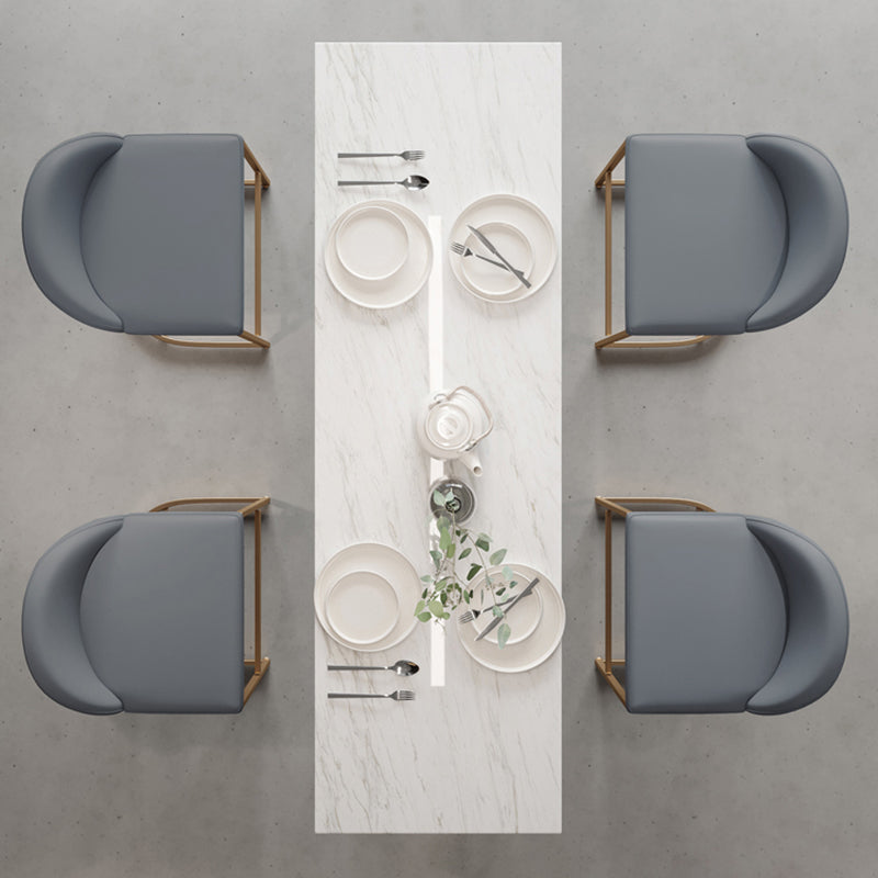 Glam Rectangle Faux Marble Pub Bar Table Gold Iron Bar Dining Table with Double Pedestal Clearhalo 'Bar Furniture' 'Bar Tables' 'bar_tables' 'furn' 'furn_bar_tables' 'Furniture' 'furniture_bar_tables' 'Kitchen & Dining Furniture' 'kitchen&dining_furn' 'kitchen' 4372639