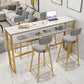 Glam Rectangle Faux Marble Pub Bar Table Gold Iron Bar Dining Table with Trestle Pedestal 63"L x 15.7"W x 41.3"H Storage Included Without Chairs Clearhalo 'Bar Furniture' 'Bar Tables' 'bar_tables' 'furn' 'furn_bar_tables' 'Furniture' 'furniture_bar_tables' 'Kitchen & Dining Furniture' 'kitchen&dining_furn' 'kitchen' 4372643