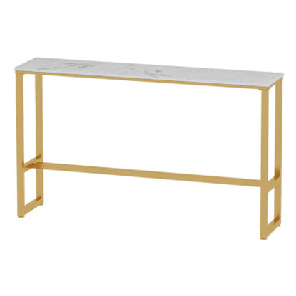 Glam Rectangle Faux Marble Pub Bar Table Gold Iron Bar Dining Table with Trestle Pedestal Storage Not Included Without Chairs Clearhalo 'Bar Furniture' 'Bar Tables' 'bar_tables' 'furn' 'furn_bar_tables' 'Furniture' 'furniture_bar_tables' 'Kitchen & Dining Furniture' 'kitchen&dining_furn' 'kitchen' 4372648