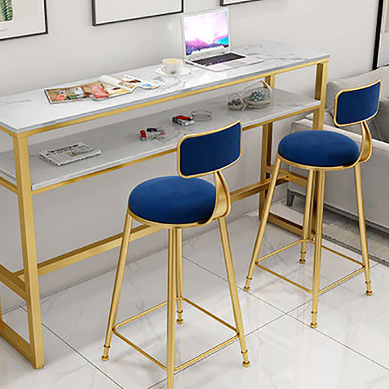 Glam Rectangle Faux Marble Pub Bar Table Gold Iron Bar Dining Table with Trestle Pedestal Clearhalo 'Bar Furniture' 'Bar Tables' 'bar_tables' 'furn' 'furn_bar_tables' 'Furniture' 'furniture_bar_tables' 'Kitchen & Dining Furniture' 'kitchen&dining_furn' 'kitchen' 4372653