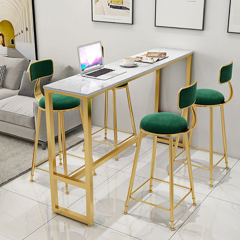 Glam Rectangle Faux Marble Pub Bar Table Gold Iron Bar Dining Table with Trestle Pedestal Clearhalo 'Bar Furniture' 'Bar Tables' 'bar_tables' 'furn' 'furn_bar_tables' 'Furniture' 'furniture_bar_tables' 'Kitchen & Dining Furniture' 'kitchen&dining_furn' 'kitchen' 4372654