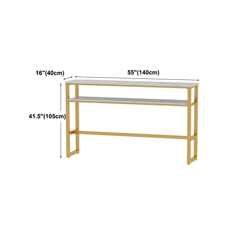 Glam Rectangle Faux Marble Pub Bar Table Gold Iron Bar Dining Table with Trestle Pedestal Clearhalo 'Bar Furniture' 'Bar Tables' 'bar_tables' 'furn' 'furn_bar_tables' 'Furniture' 'furniture_bar_tables' 'Kitchen & Dining Furniture' 'kitchen&dining_furn' 'kitchen' 4372661