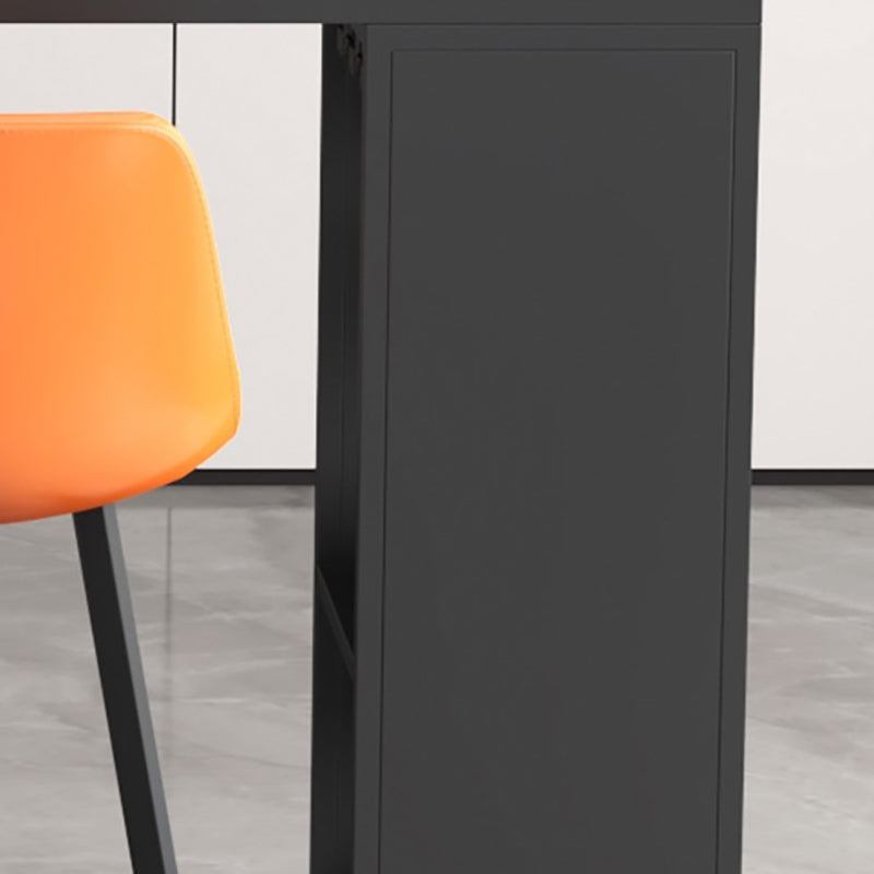 Industrial Stone Indoor Pub Bar Table Iron Double Pedestal Bar Dining Table with 2-Shelf Clearhalo 'Bar Furniture' 'Bar Tables' 'bar_tables' 'furn' 'furn_bar_tables' 'Furniture' 'furniture_bar_tables' 'Kitchen & Dining Furniture' 'kitchen&dining_furn' 'kitchen' 4372668